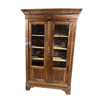 Louis Philippe Style Two Glass Door Bookcase in Walnut