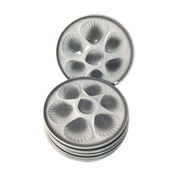 6 Oyster plates Moulin des Loups white and grey
