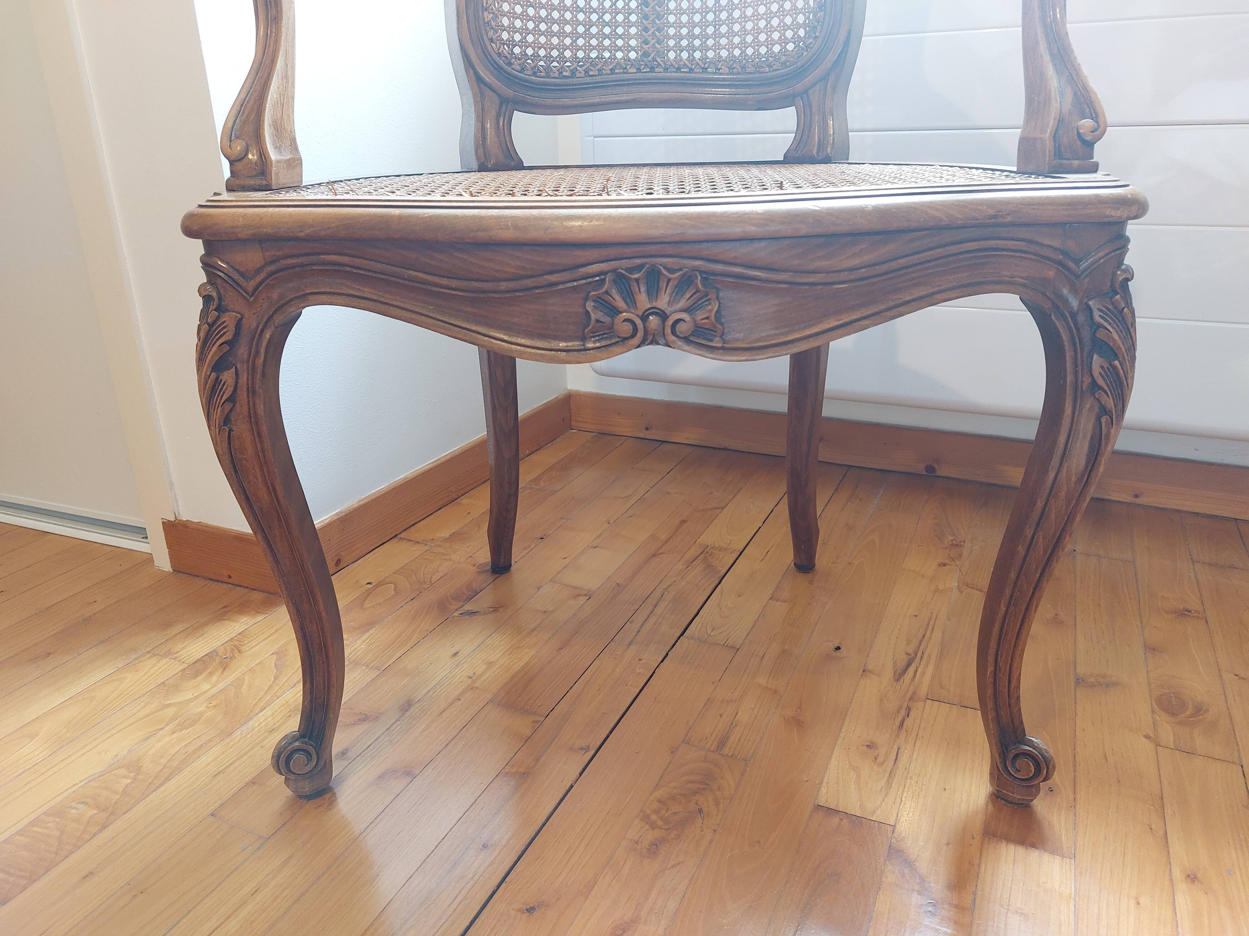 Louis XV style caned armchair