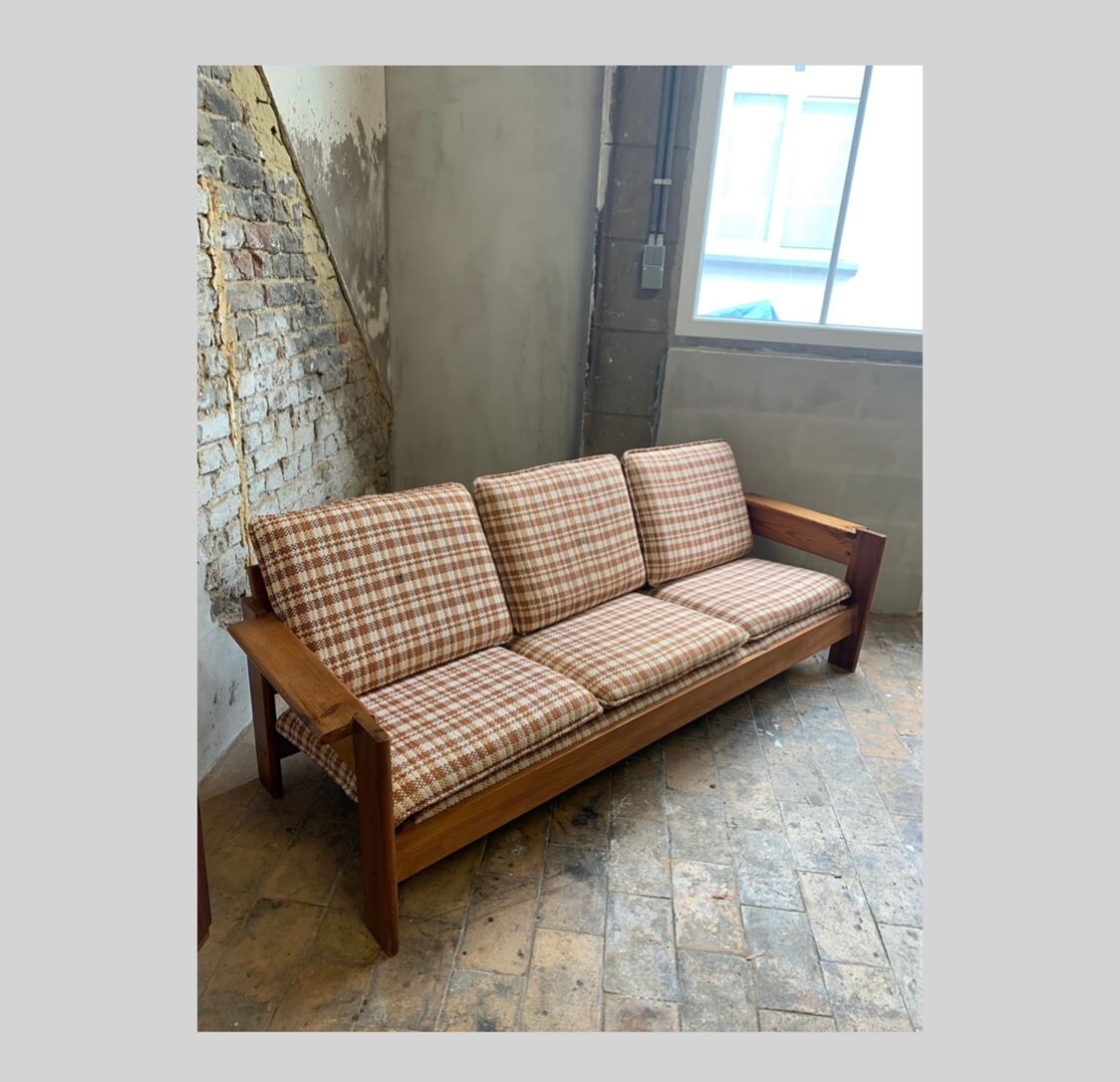 Brutalist pine sofa and armchair, france, 1960
