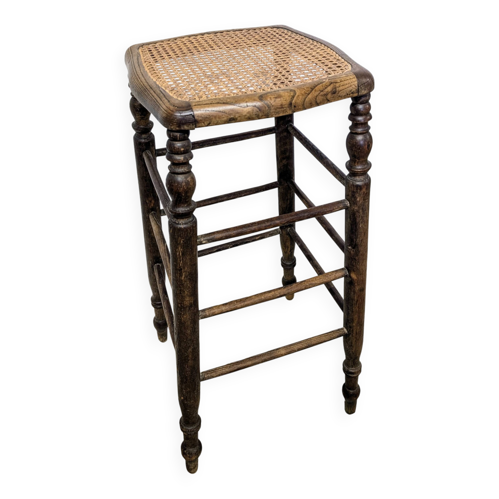 High stool with cane seat