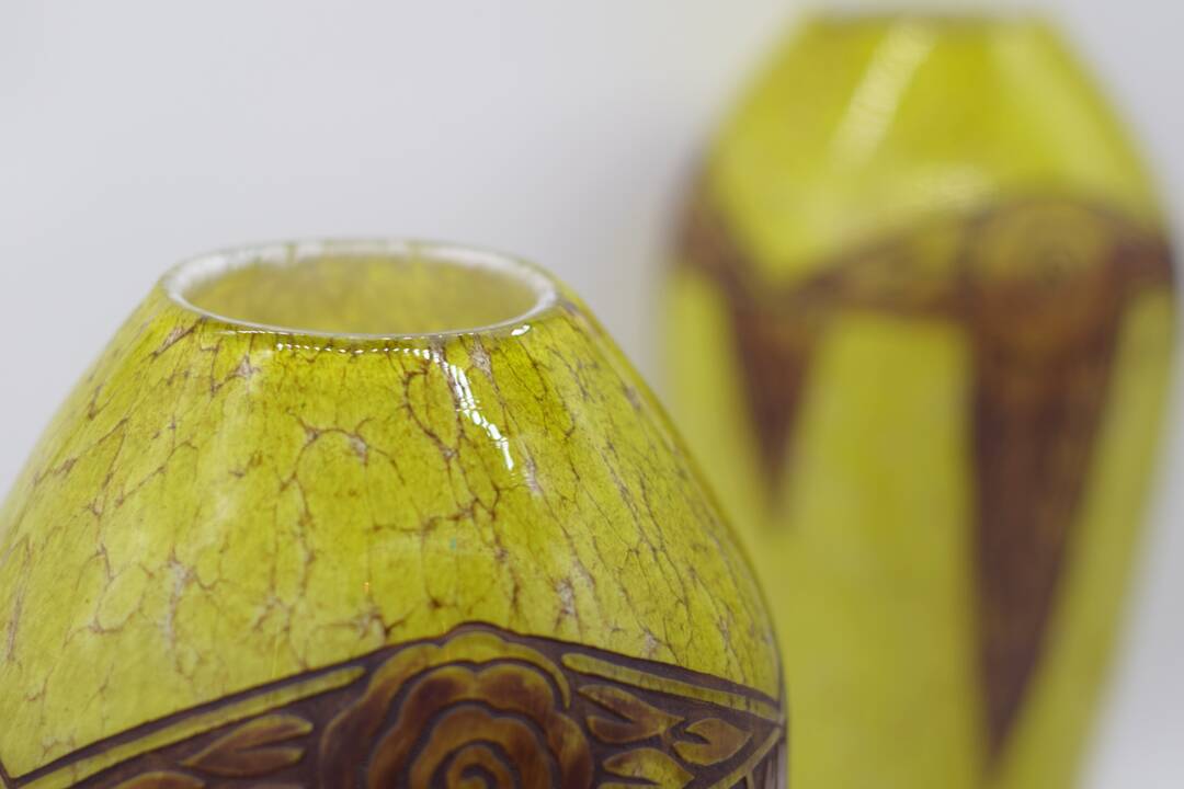 Set 2 Rare Vase Ovoïde signé F-T Legras Pare de verre Art deco 1930