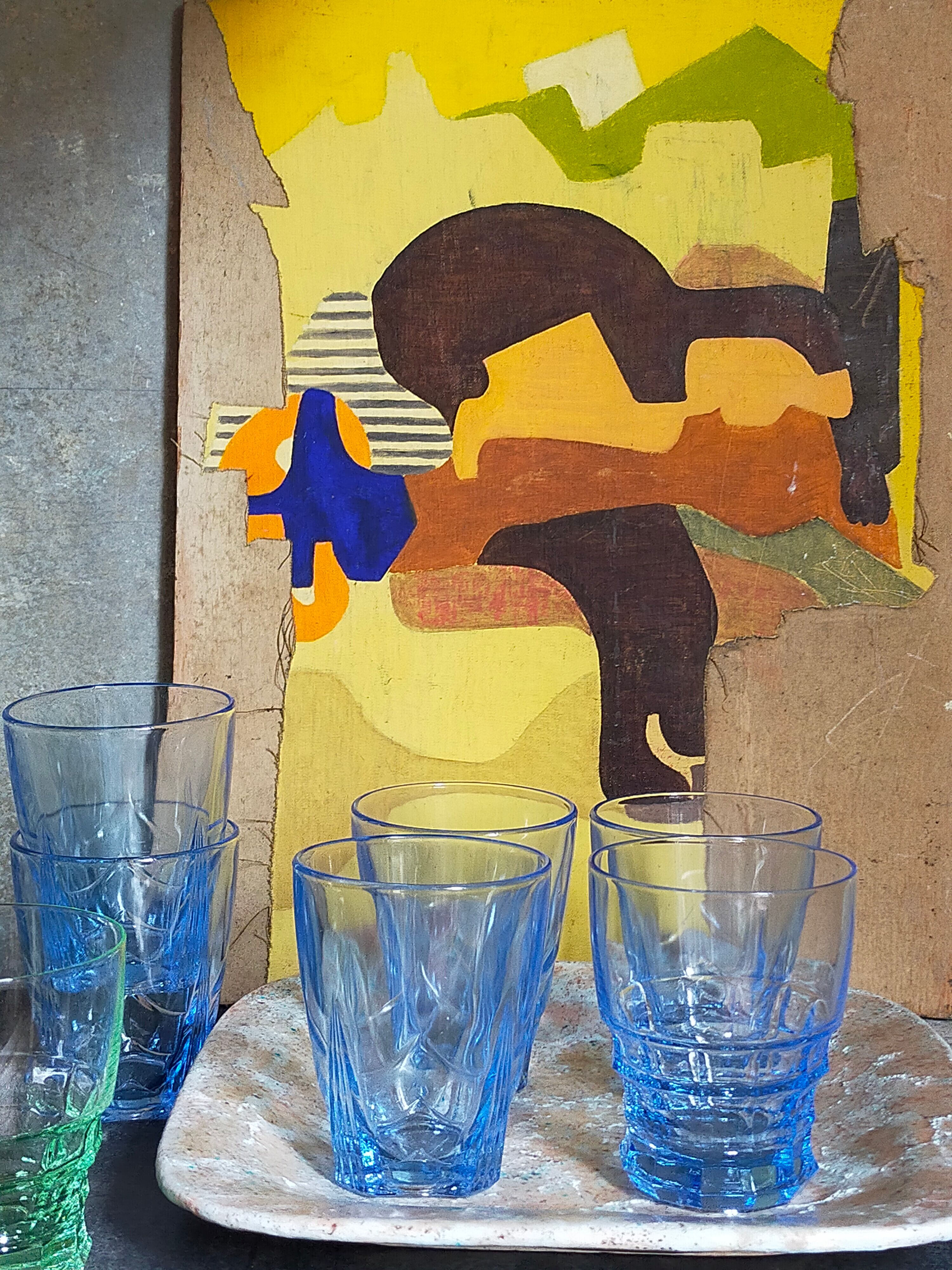 Nine colored art-deco glasses 40s