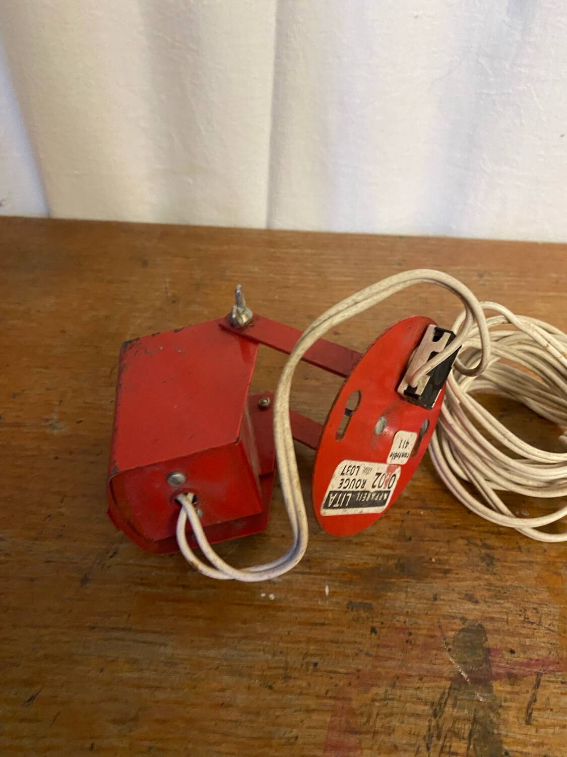 Vintage lita wall lamp, red metal, mategot design, 1950s