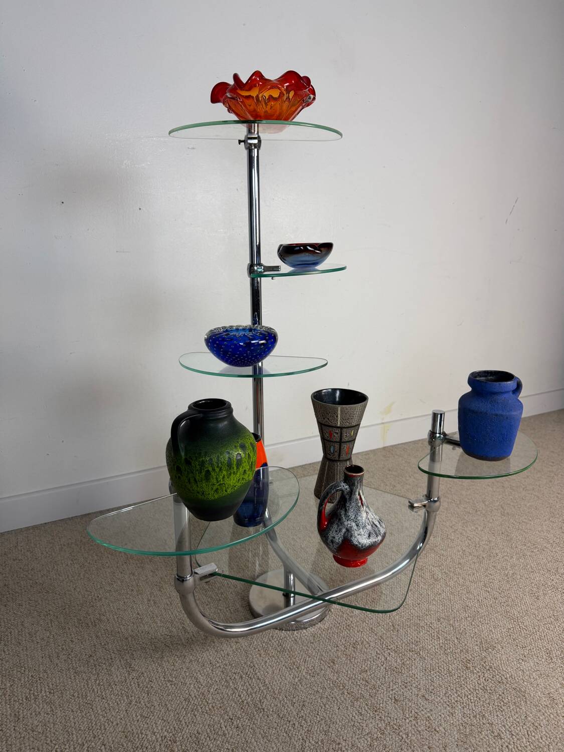 Art Deco shelf in glass and chrome metal