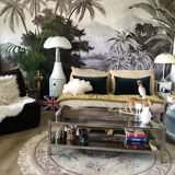 Coffee table 70s metal and smoked glass