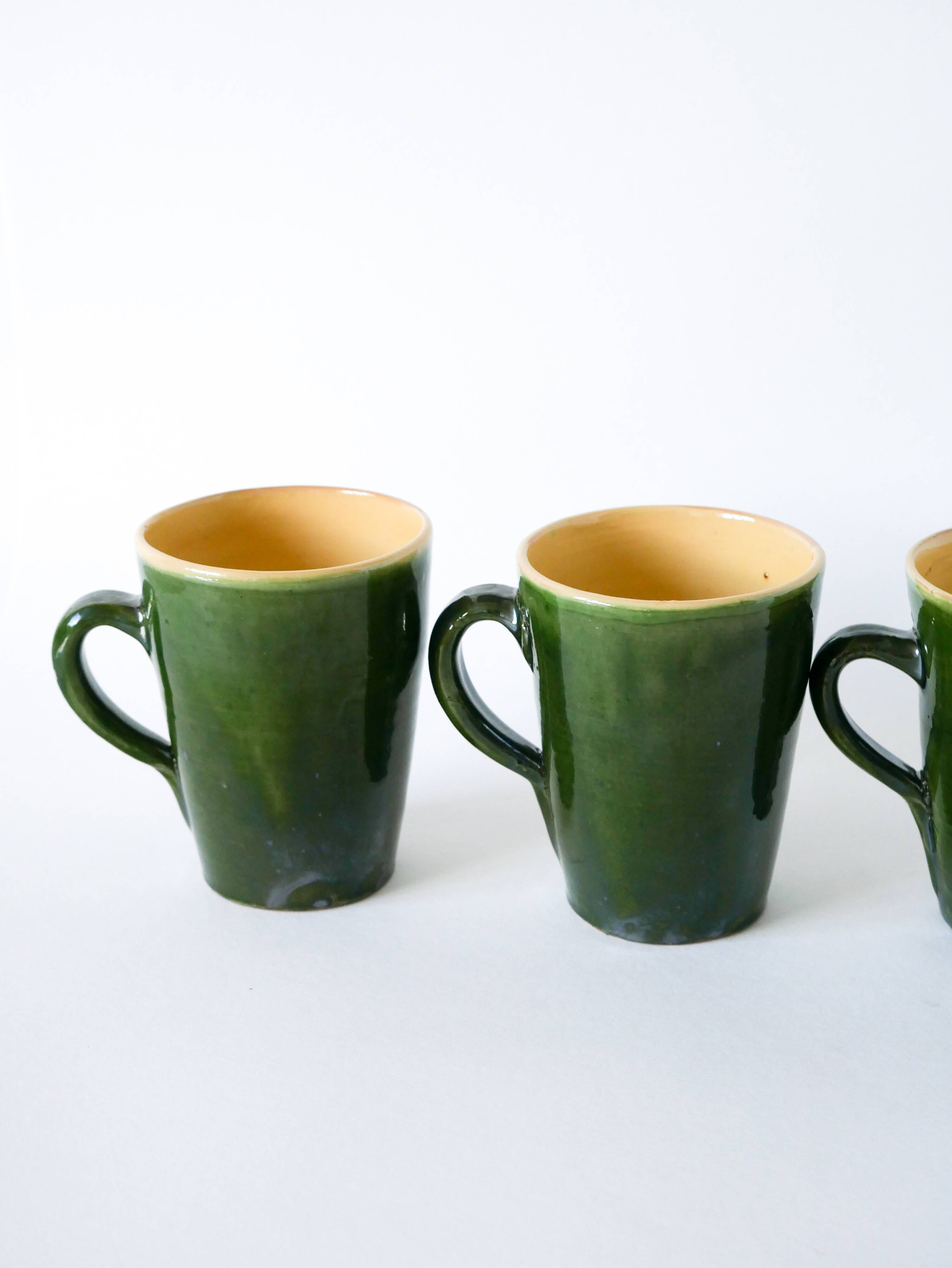 Set of 4 green mugs in glazed stoneware, ceramic, 1970