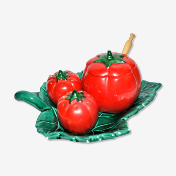 Service salt pepper mustard tomato slurry from vallauris - salt shaker ceramic pepper vintage