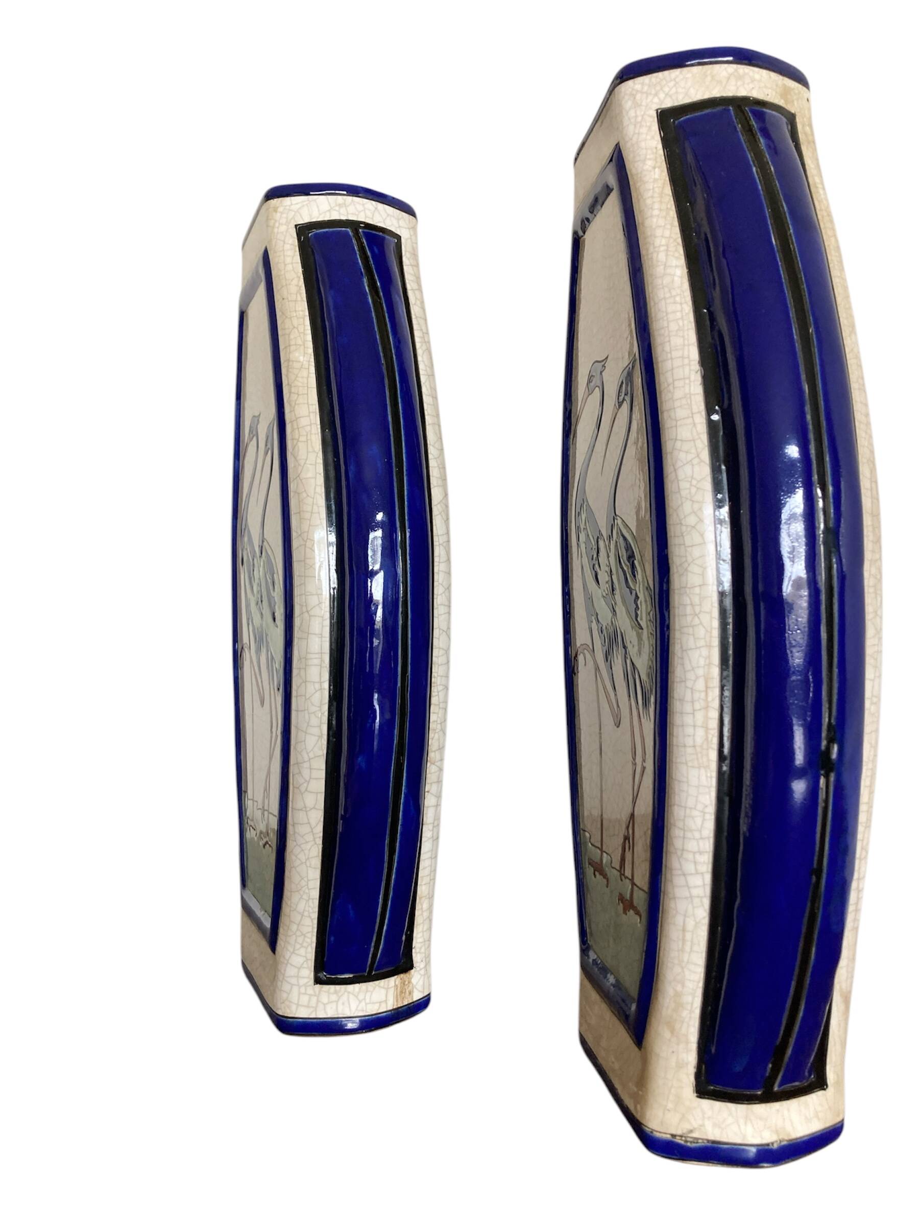 Pair of flat ceramic vases, KERALOUVE LA LOUVIERE