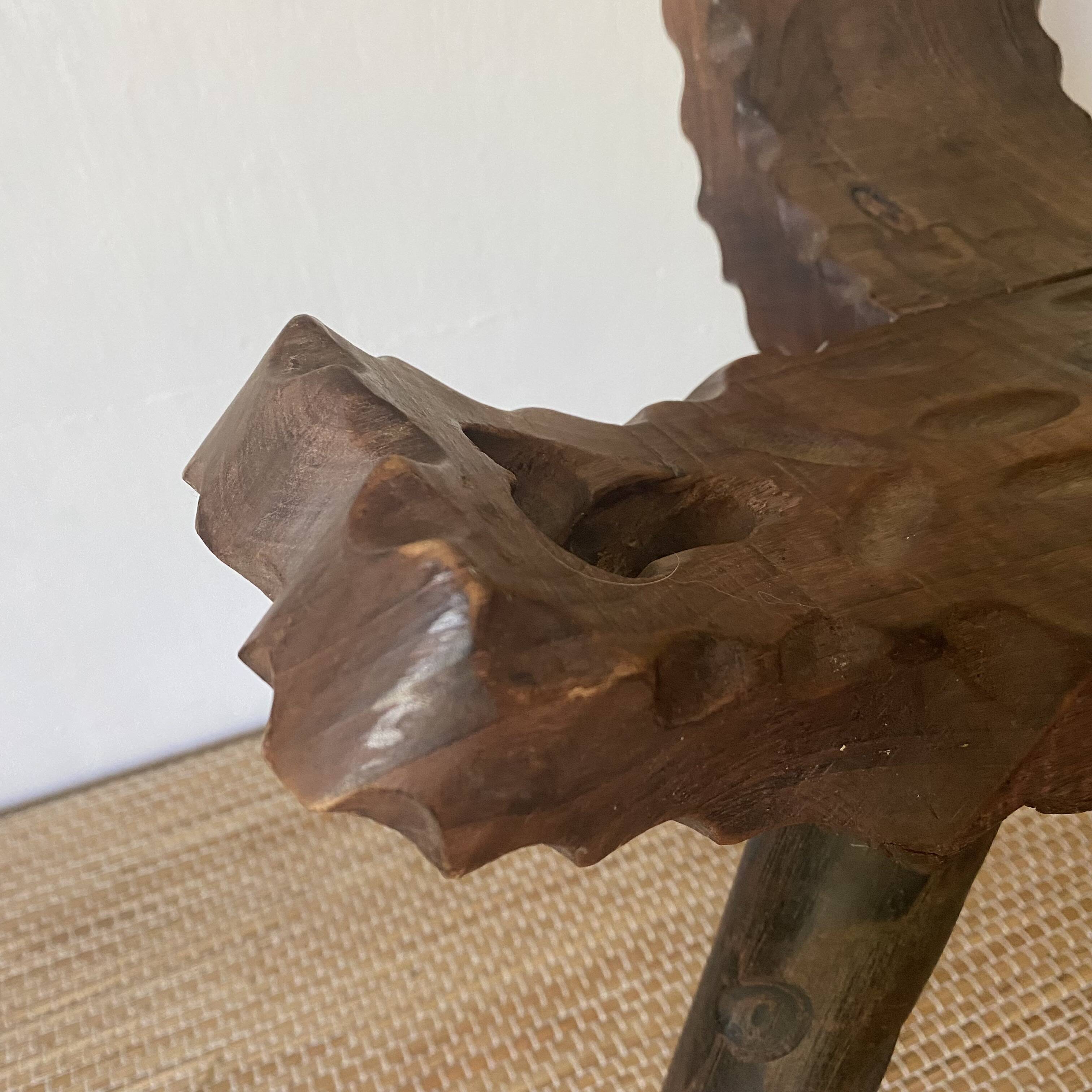 Vintage Spanish tripod chair in carved wood