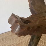 Chaise tripode espagnole vintage en bois sculpté