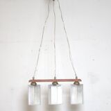Teak, brass and glass pendant light, Denmark, 1970s