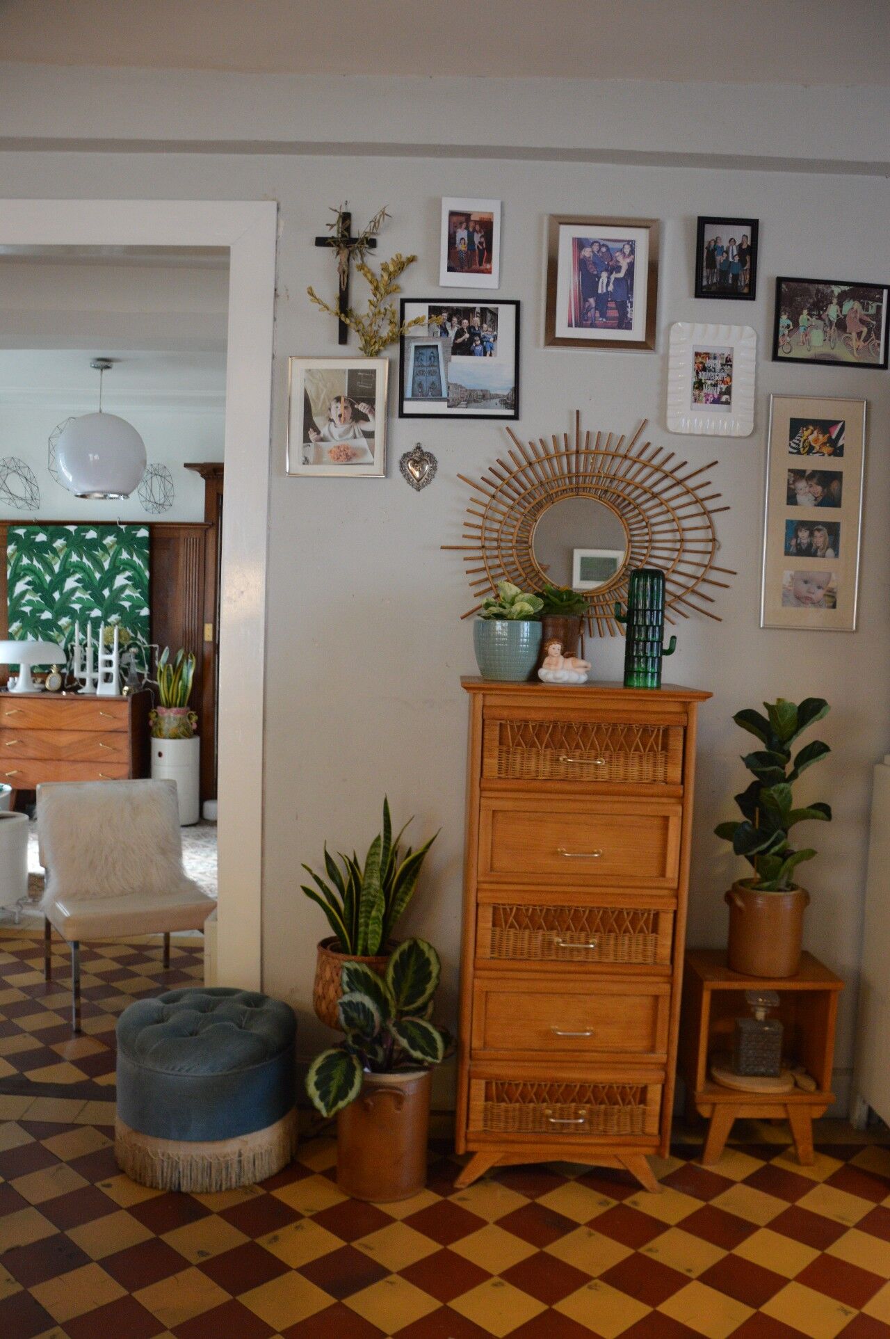 50s oak and rattan chiffonier