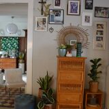50s oak and rattan chiffonier