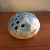 Flat ceramic cat flower vase signed