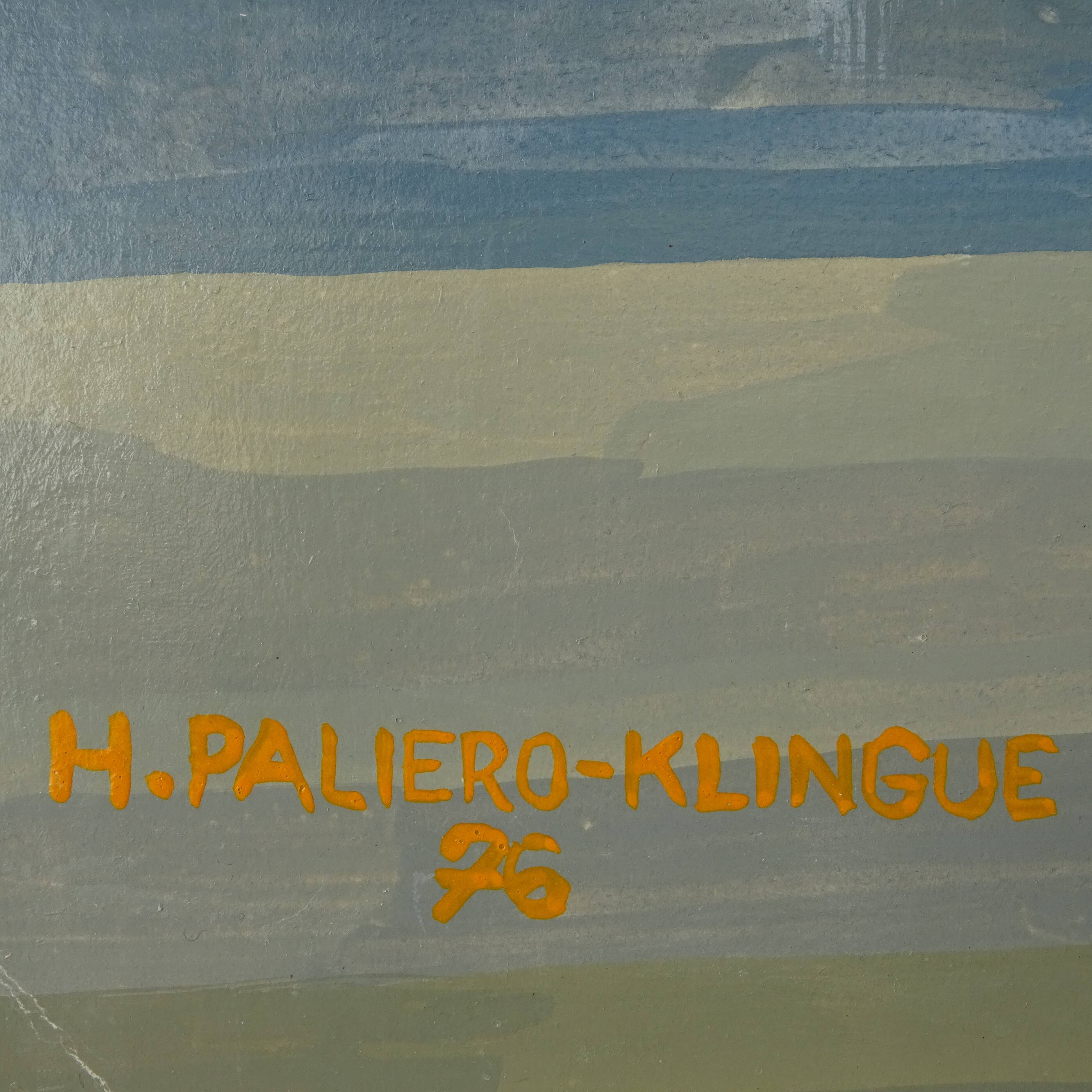 Modernist painting seen from Antibes Trident beach 70s Paliero Klingue