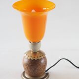 Orange glass ball lamp with wood