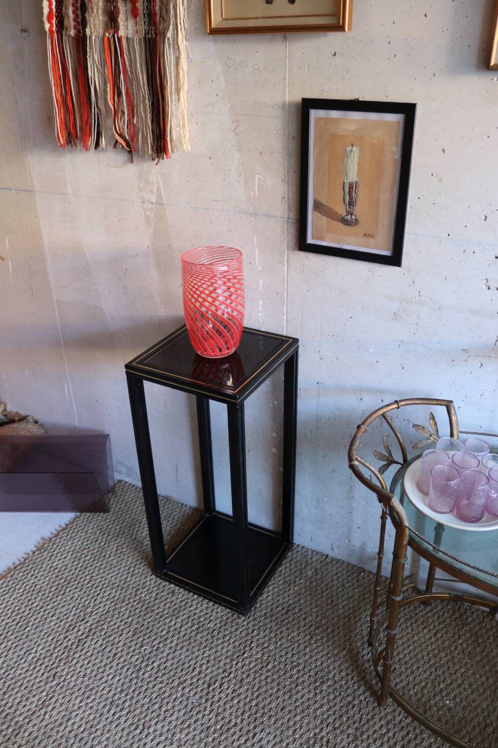 Black pedestal table Pierre Vandel 80s/90s