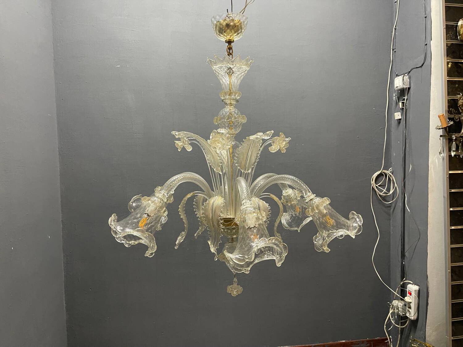 Large Venetian Murano Glass Chandeliers Set of 2