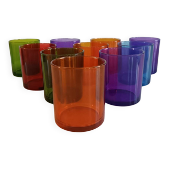 Set of 10 multi-colored water glasses Italy 1980