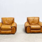 Set of two Italian cognac leather lounge chairs