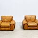Ensemble de deux chaises longues en cuir cognac italien
