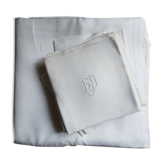 Nappe et ses 10 serviettes monogramme gd