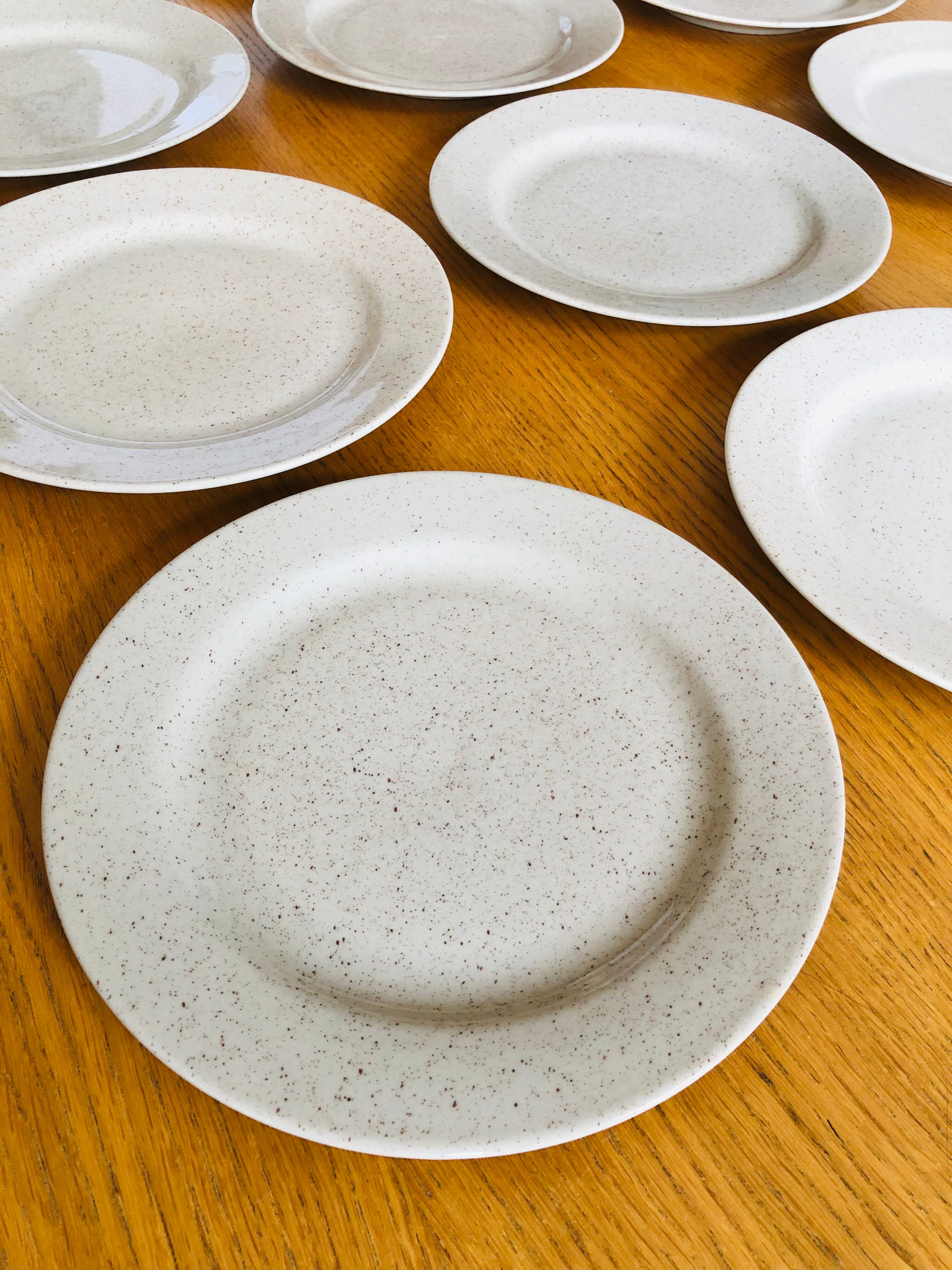 12 Flat plates in vintage speckled stoneware