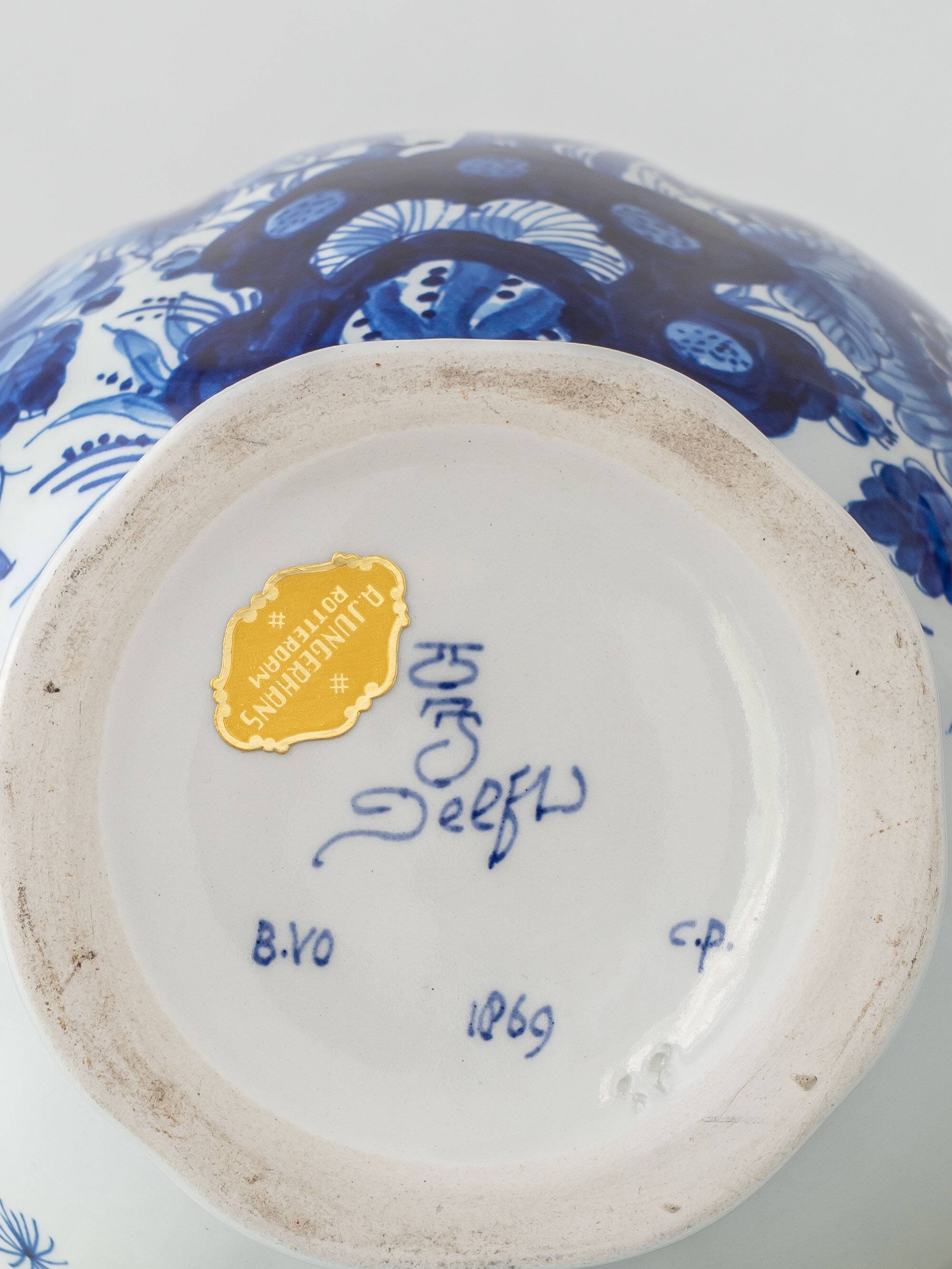 Pair of Royal Delft Blue & White Hand-Painted Floral Ginger Jar Table Lamps