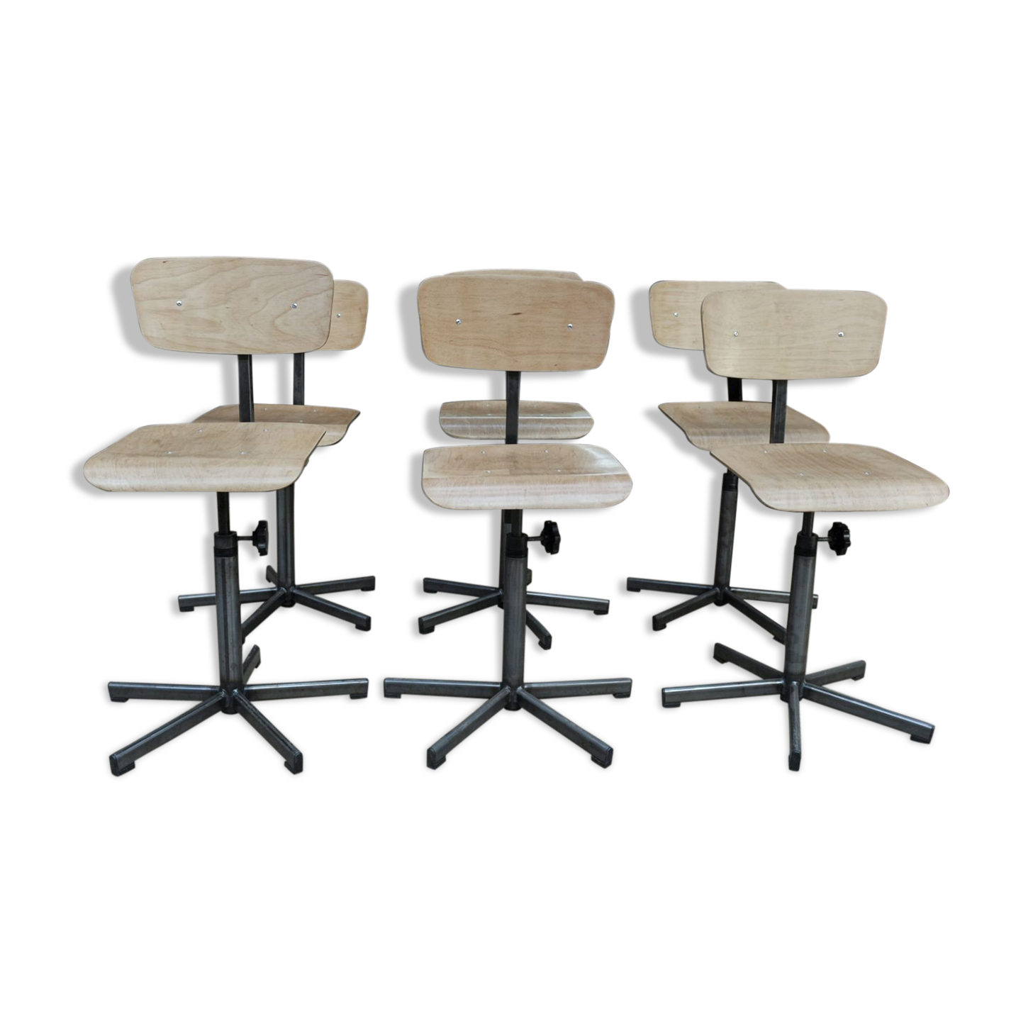 Industrial rotary and adjustable workshop chairs 1950s