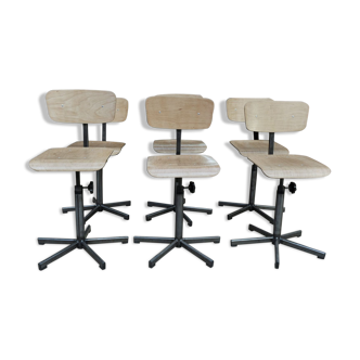 Chaises d'atelier rotatives et ajustables industrielles 1950s