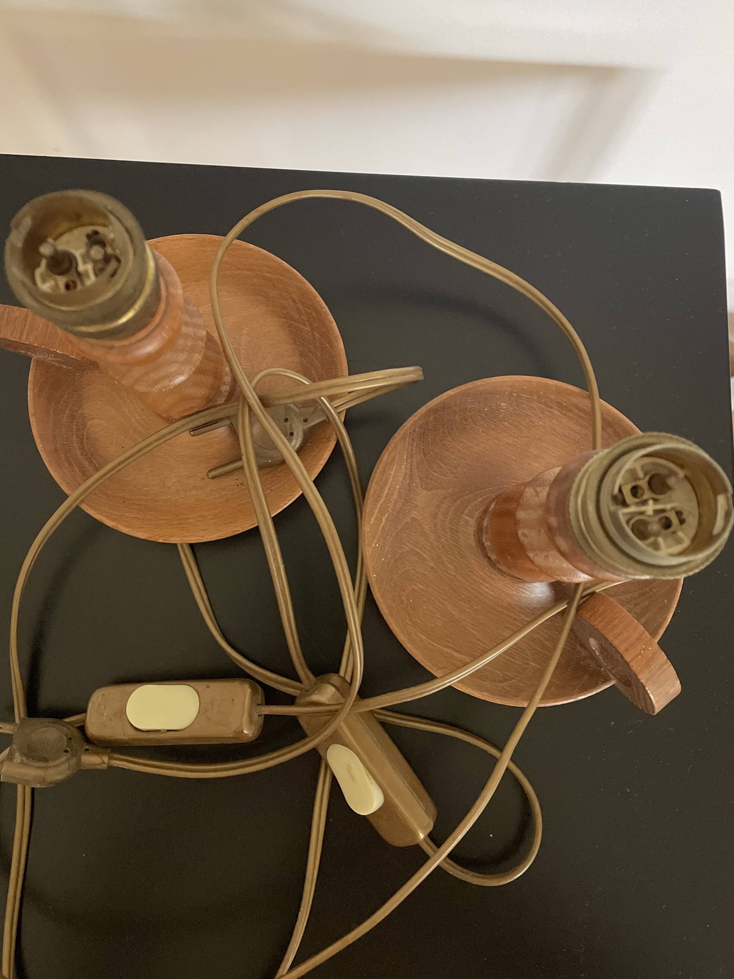 Pair of turned wooden lamp bases from the 60s