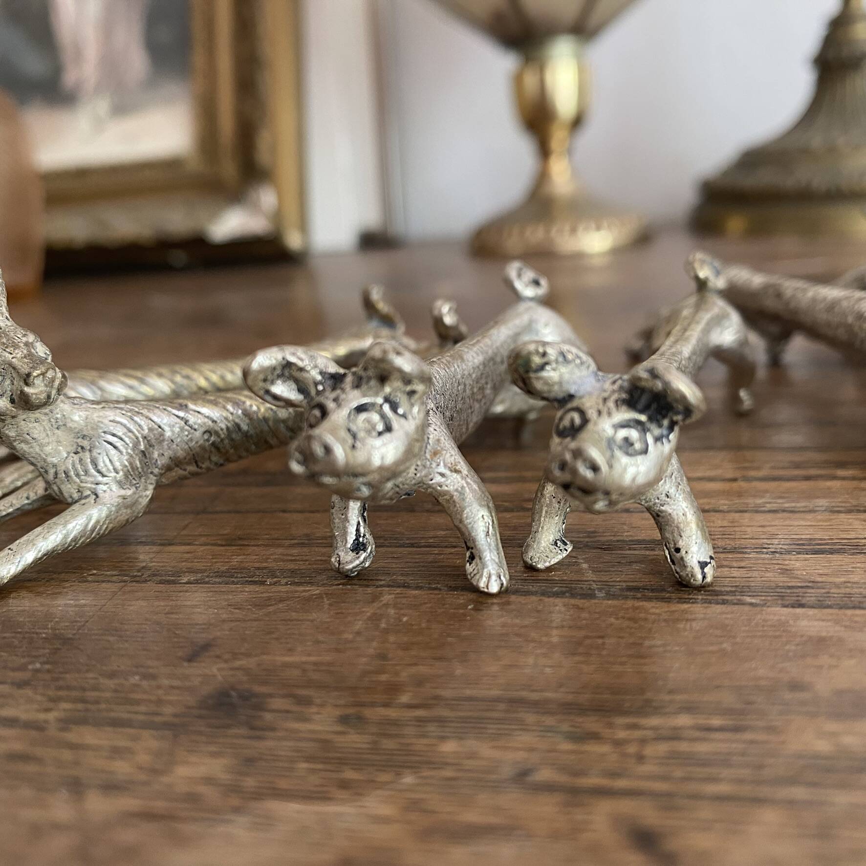 Set of 8 antique silver-plated knife rests Animals