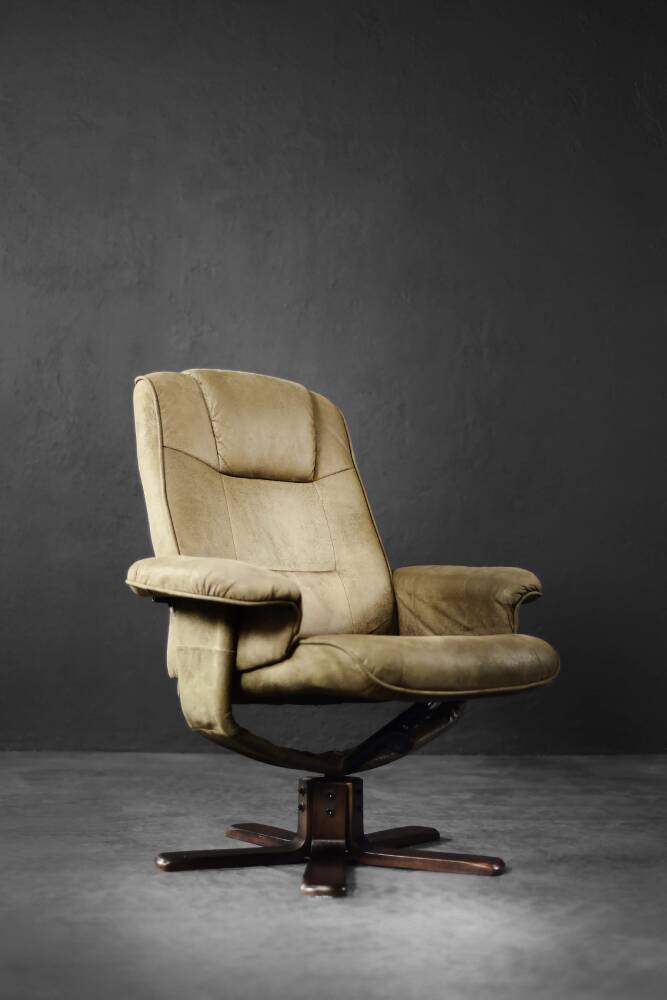 Vintage Mid-Century Danish Modern Brown Swivel Chair & Ottoman, 1960s