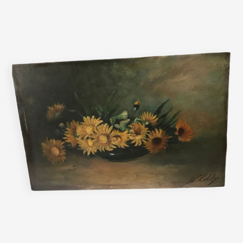 Flowers, oil on wooden panel