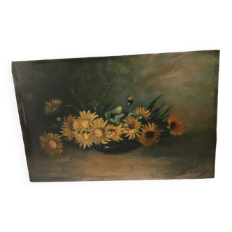 Flowers, oil on wooden panel