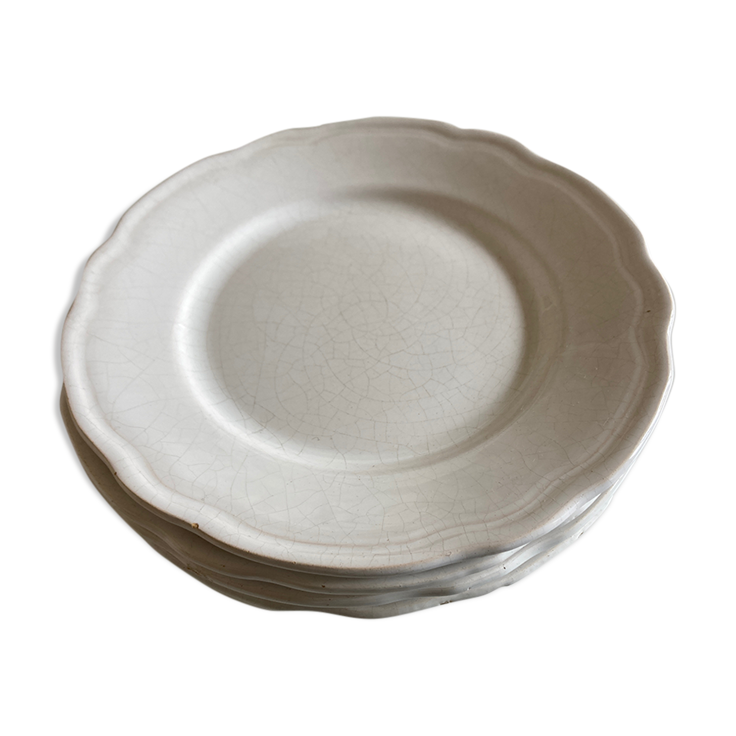 Set de 4 assiettes de Mougins en terre émaillée blanche à godrons