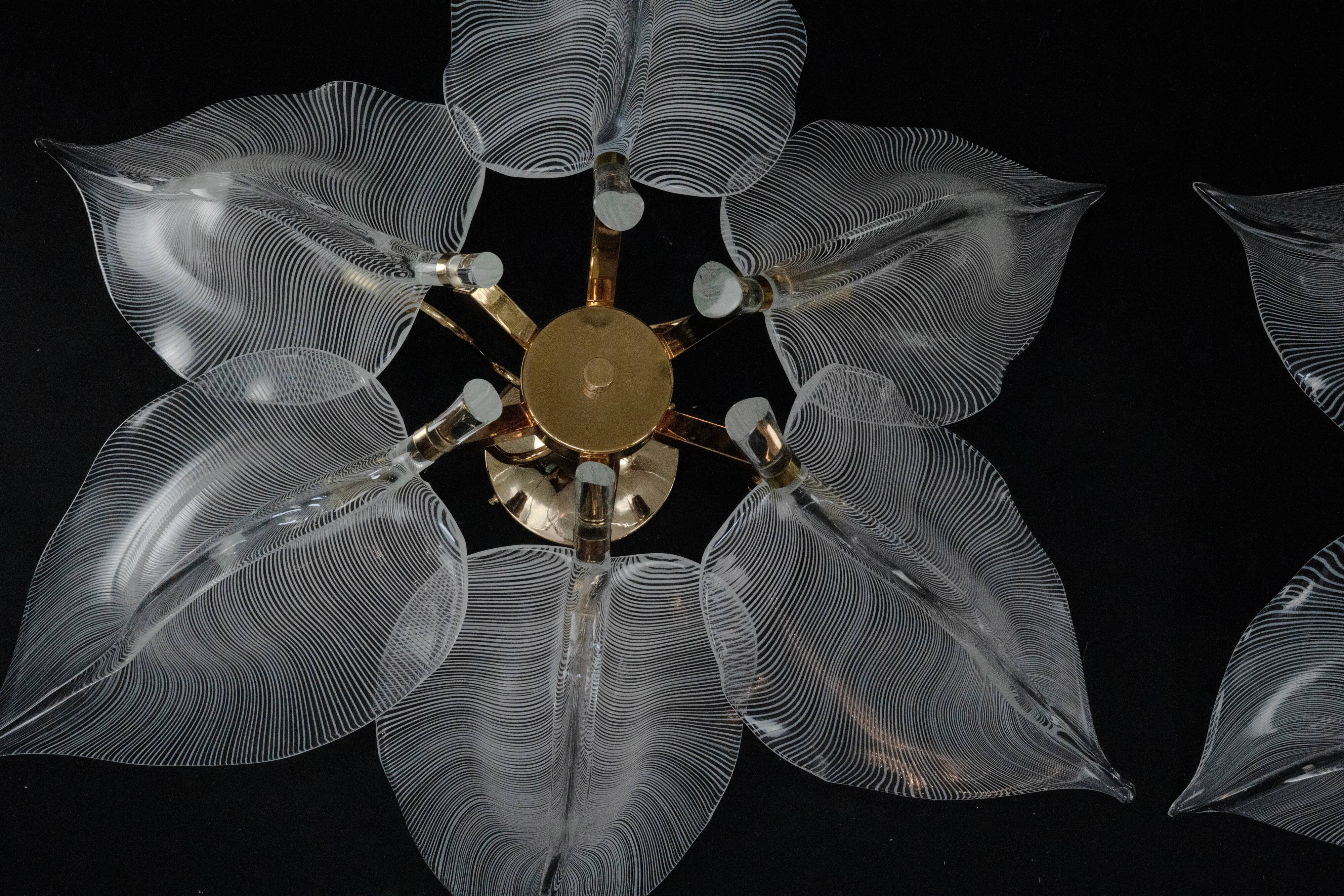 Plafonniers en verre de Murano en forme de feuille Franco Luce des années 1970.