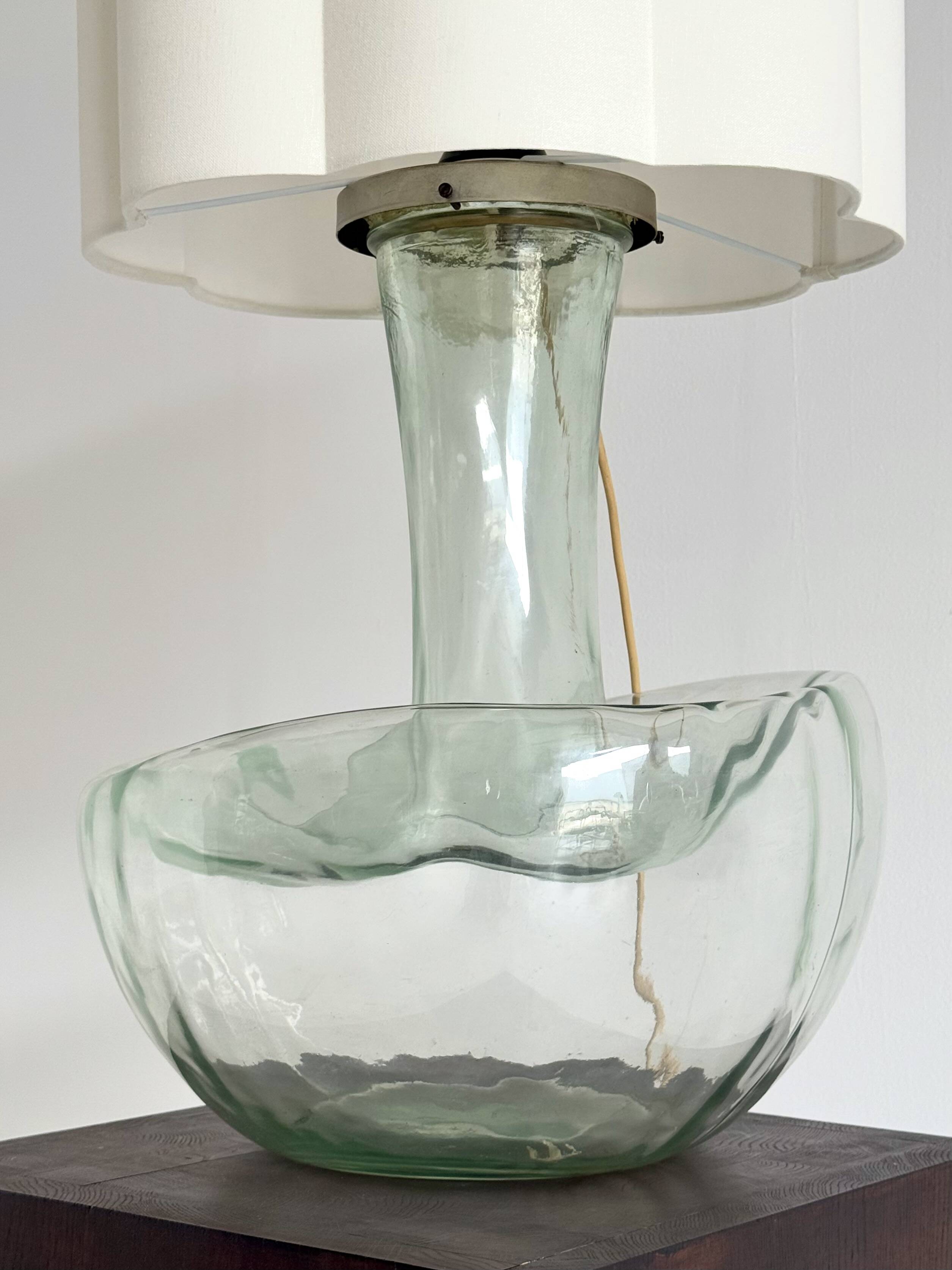 Large vintage table lamp with sculptural glass base