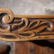17th century Alpine carved walnut Brettstuhl armchair with grotesque mask