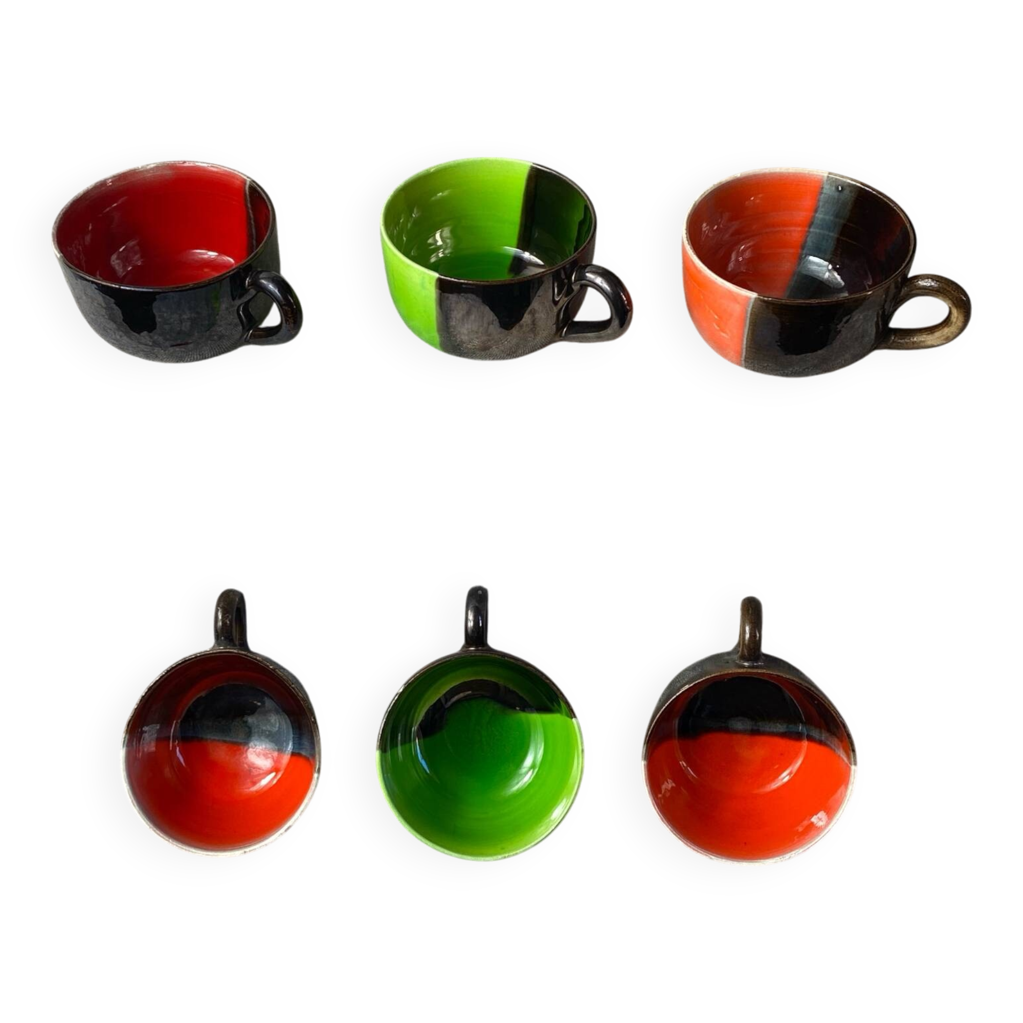 Six Vallauris ceramic coffee cups