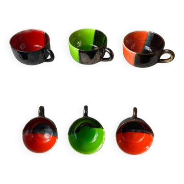 Six Vallauris ceramic coffee cups