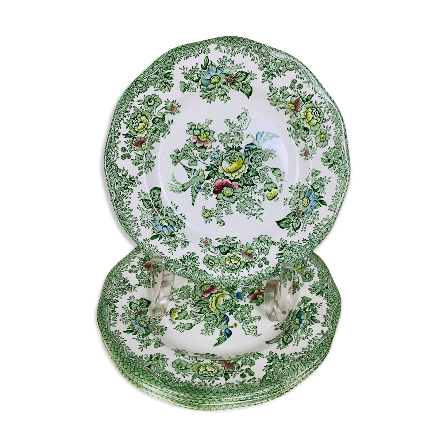 4 dessert plates Wedgwood Oriental Pheasants green