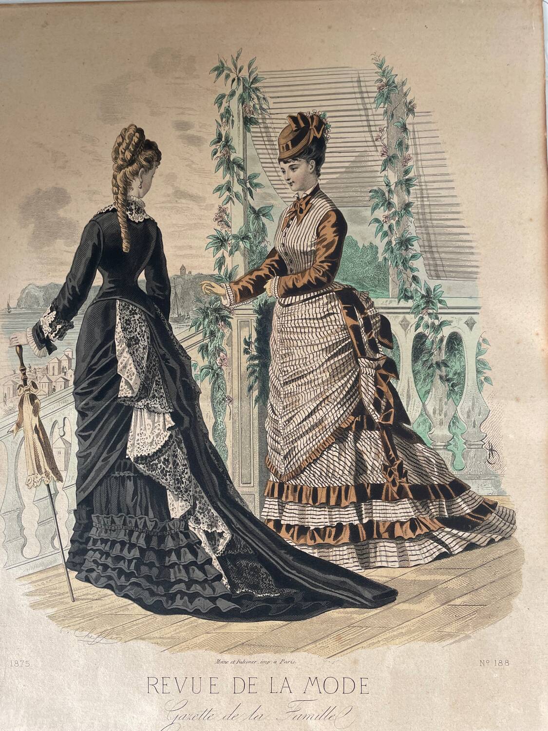 2 old engravings “fashion review”