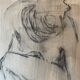 Tableau signé fusain portrait de femme accroupie