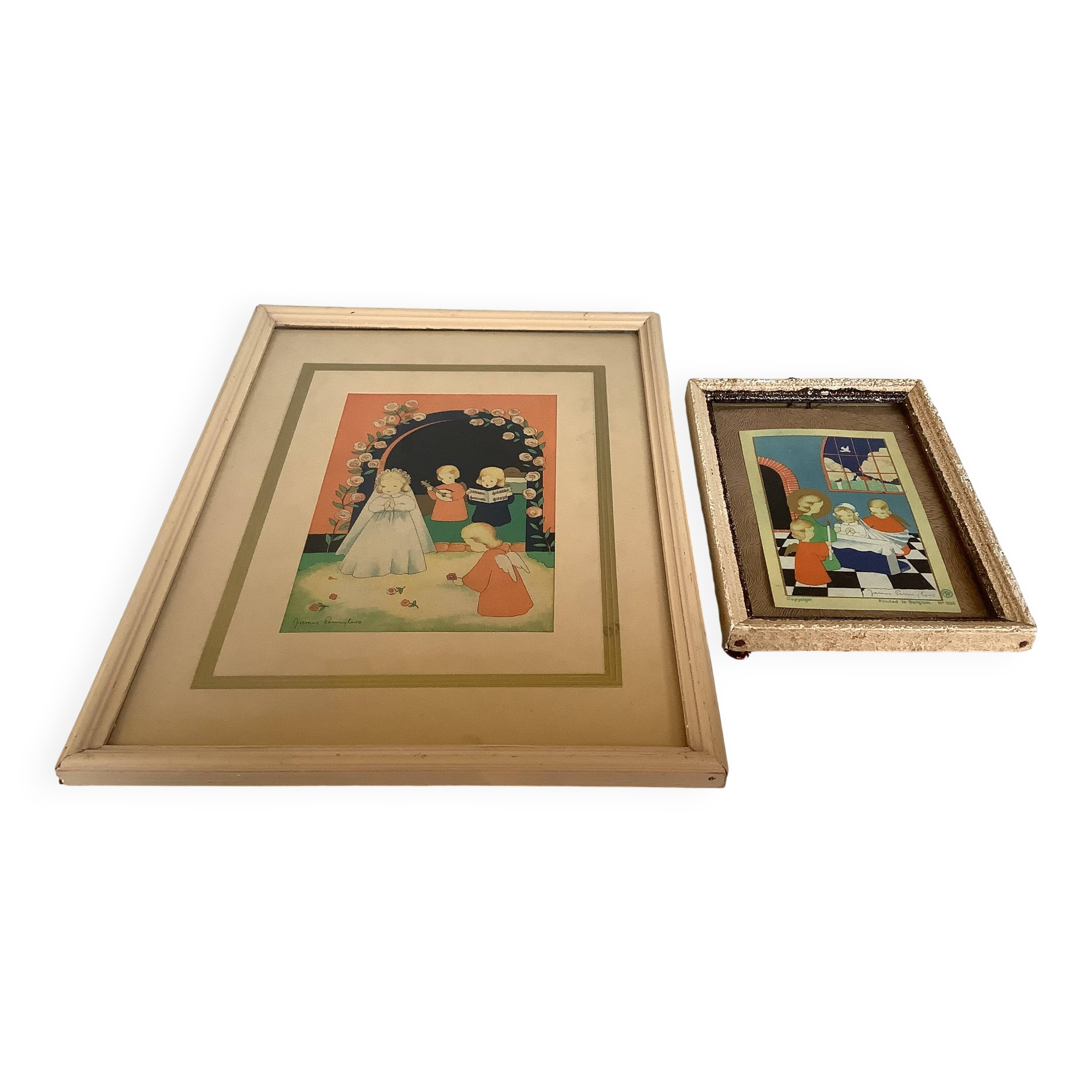 Pair of frames with religious illustrations