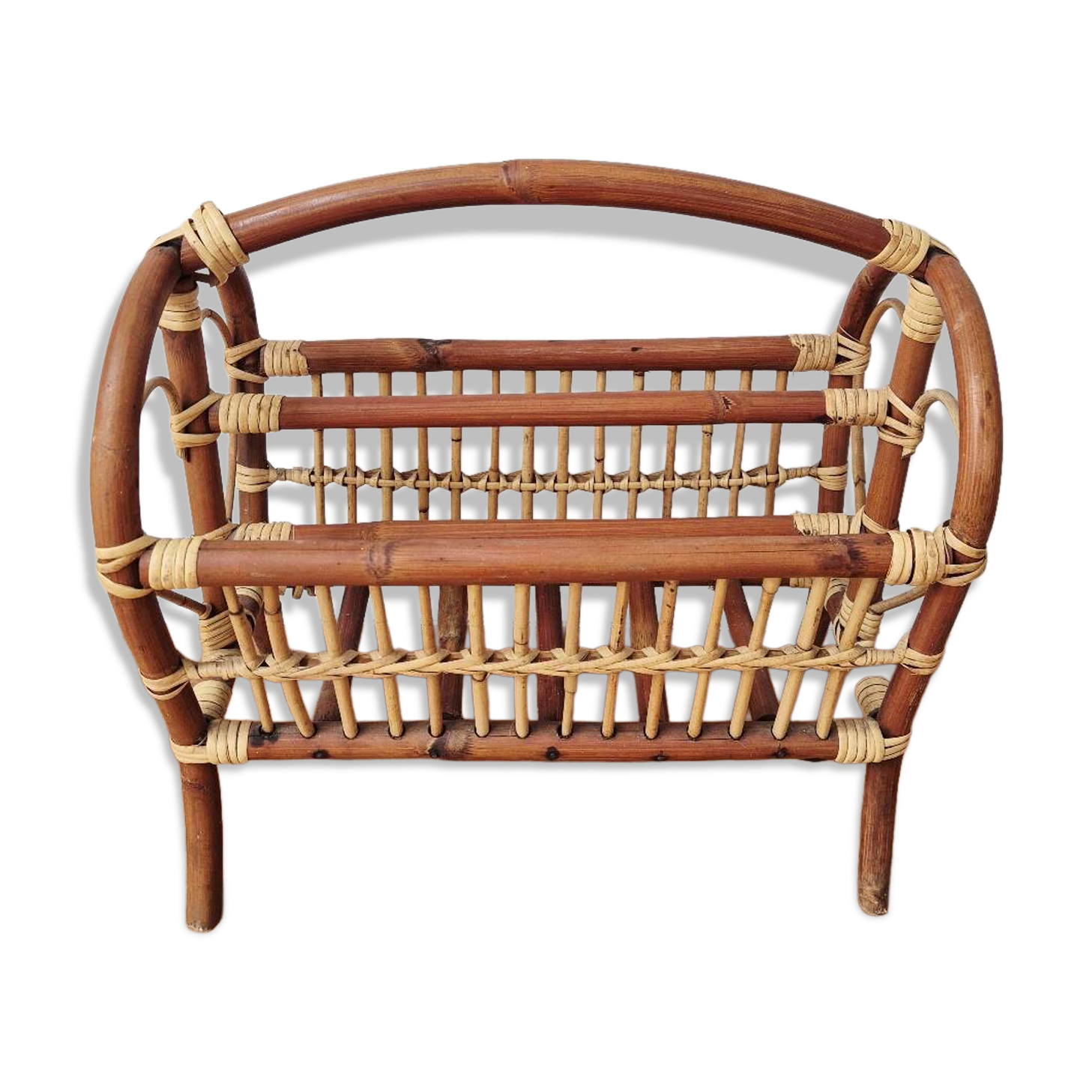 70s Rattan Magazine Rack - Vintage