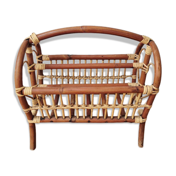 70s Rattan Magazine Rack - Vintage