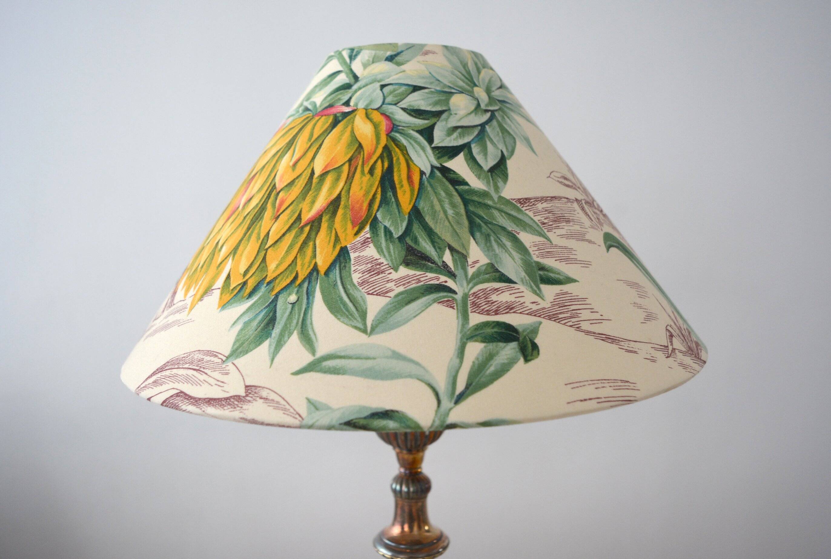 Abat-jour, tussu toile de Jouy vintage,  botanique