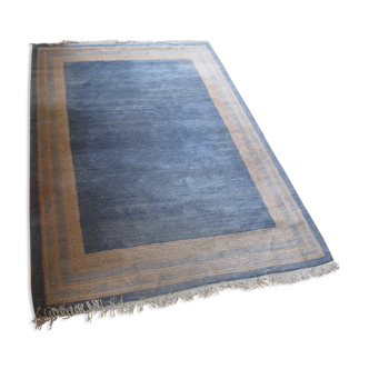 Tapis bleu Népal /tibétain certifié, fait main 171 x 243 cm